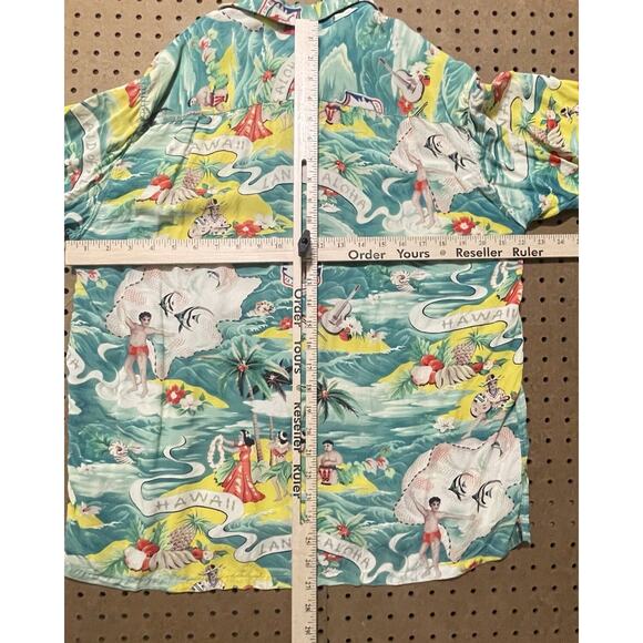 VTG Hale Hawaii Shirt Mens Green Yellow Medium Land Of Aloha Hawaiian Hula 1950s - Picture 8 of 10